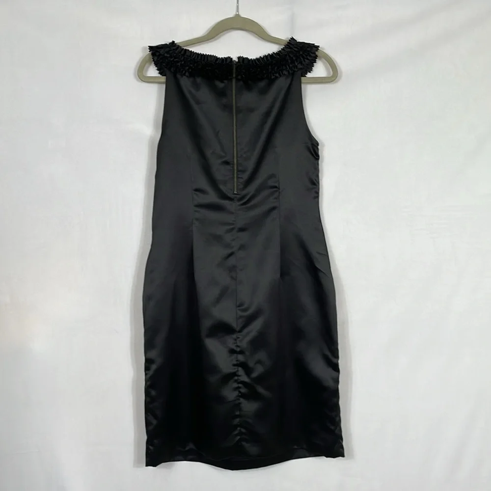 Ted Baker Dress Size 3 US8 Black Satin Cocktail Ruffle Neckline EUC